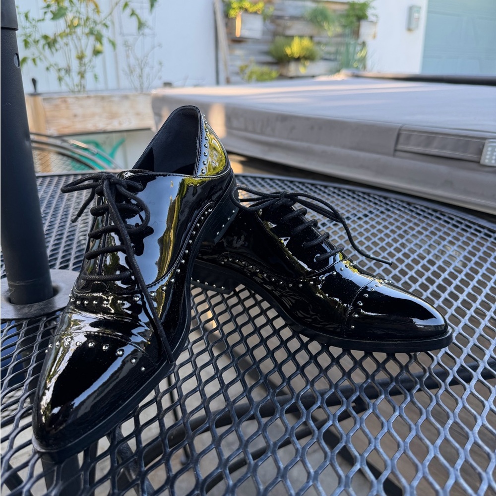 Sigerson Morrison Black Patent Leather Oxford Flats